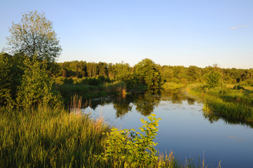 View of the river at sunset in summer