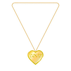 Vector illustration of gold jewelry in the form of heart on a chain