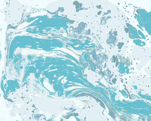 Abstract blue colored marbling ebru background with waves and splashes
