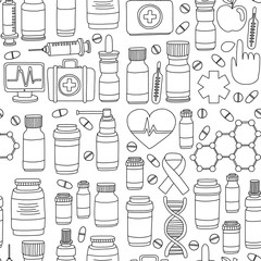 Pharmacy and medicine doodle vector pictures