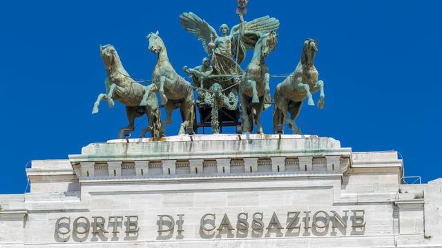 Rome, Italy. Monument with horses on top of Palace of Justice timelapse
