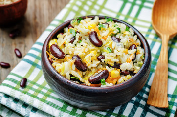 zucchini corn carrots red beans rice