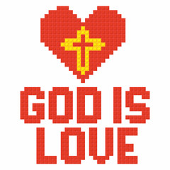 Obraz premium Christian art. Colorful interlocking plastic bricks, plastic construction. God is love.