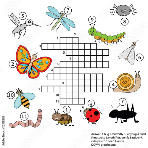 "Crossword educational children game with answer. Insects theme" Imagens e vetores de stock