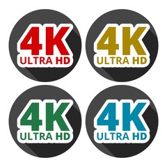 Ultra HD 4K icons set with long shadow