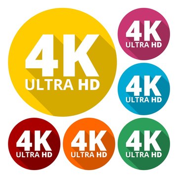 Ultra HD 4K icons set with long shadow