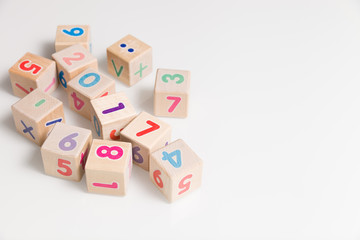 wooden cubes with numbers on a white background. Education and learning concept. 2017 school year.
