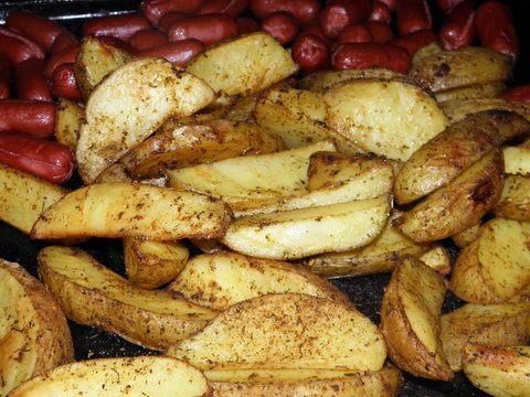 Potatoes with sausages in spices