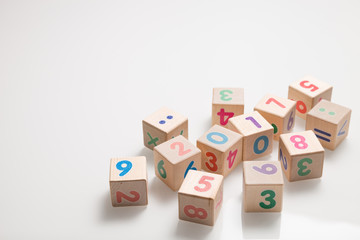 wooden cubes with numbers on a white background. Education and learning concept. 2017 school year.