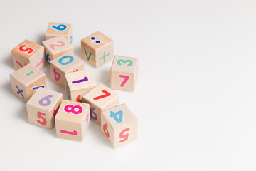 wooden cubes with numbers on a white background. Education and learning concept. 2017 school year.