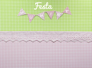 Festa Junina - June feast green and pink cute background with copy space.