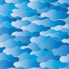 Abstract background. Blue and dark blue clouds and waves with gradient and gold contour.Can be scaled to any size.