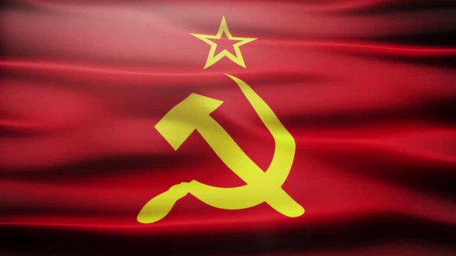 Waving Soviet Union flag.