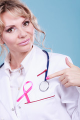 Doctor with pink cancer ribbon