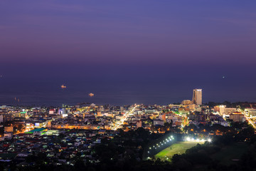 Fototapeta na wymiar Hua Hin city from scenic point at twilight, Hua Hin, Thailand