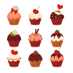 vector cupcakes set