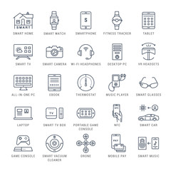 Set Vector Flat Line Icons Smart Device