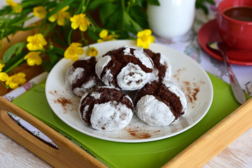 chocolate cakes in powdered sugar