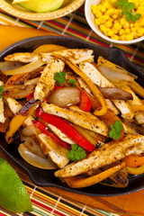 Chicken Fajitas with Grilled Onions and Bell Peppers. Selective focus.