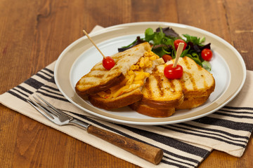 Macaroni and Cheese Sandwich. Selective focus.