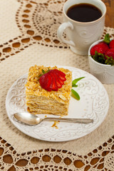 Puff Pastry flaky pastry layers Cake. Selective focus.