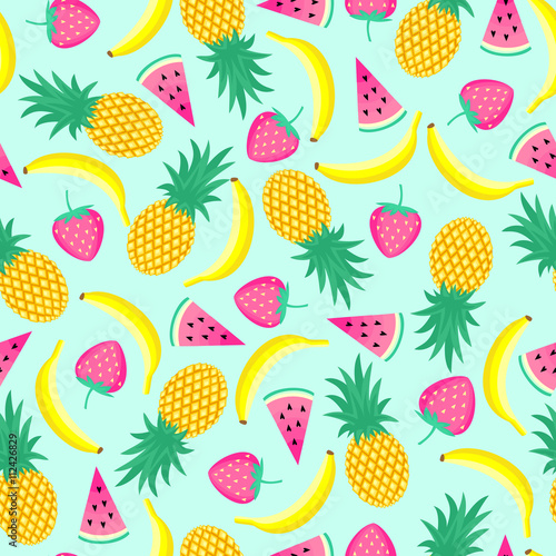  Seamless pattern with yellow bananas pineapples and 