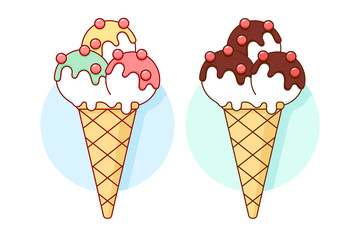Icon ice cream different pastel color in line graphic. Design ice cream and popsicle for ice cream shop. Vector illustration