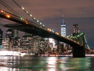 Panele Szklane Podświetlane  Most Brookliński z WTC nocą