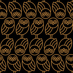 Seamless pattern with owls on black