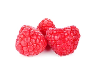 Ripe raspberries isolated on white background