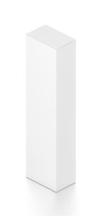 White tall vertical rectangle blank box from isometric angle. 3D illustration isolated on white background.