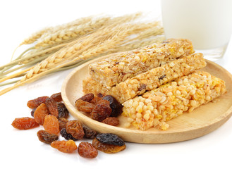 Healthy granola bar on white background