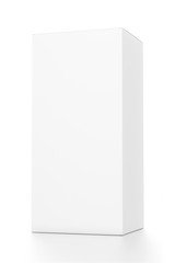 Naklejka premium White vertical rectangle blank box from front far side angle. 3D illustration isolated on white background.