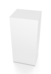 White vertical rectangle blank box from top front side angle. 3D illustration isolated on white background.