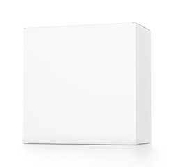 White rectangle blank box from front far side angle. 3D illustration isolated on white background.