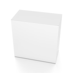 White rectangle blank box from top front side angle. 3D illustration isolated on white background.