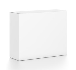 White horizontal rectangle blank box from top front side angle. 3D illustration isolated on white background.