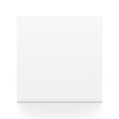 White cube blank box from front angle. 3D illustration isolated on white background.