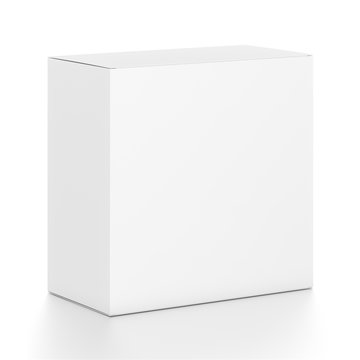 White rectangle blank box from top front side angle. 3D illustration isolated on white background.