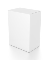 White vertical rectangle blank box from top side angle. 3D illustration isolated on white background.