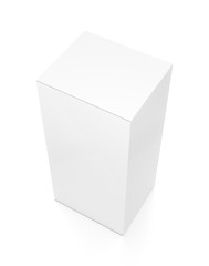 White vertical rectangle blank box from top side angle. 3D illustration isolated on white background.