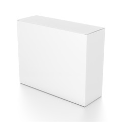 White horizontal thin rectangle blank box from top side angle. 3D illustration isolated on white background.