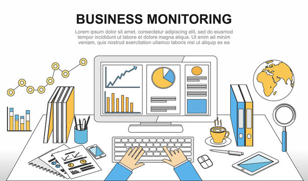 Business monitoring, business analytic or business growth concept illustration. Modern line style illustration.
