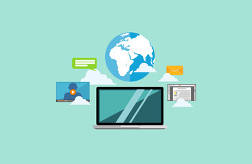 Mobile technology with many functions. Technology background. Flat designs.
