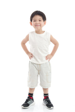 Happy Little Asian Boy On White Background