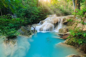 Erawan Waterfall, beautiful waterfall in deep forest, Erawan National Park in Kanchanaburi, Thailand