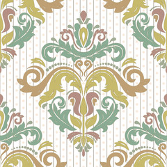 Damask seamless ornament. Traditional colorful pattern. Classic oriental background with pastel colors