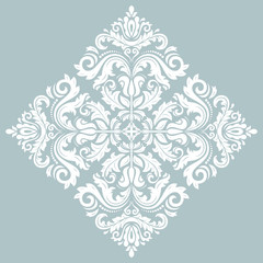 Oriental pattern with arabesques and floral elements. Traditional classic light blue and white ornament