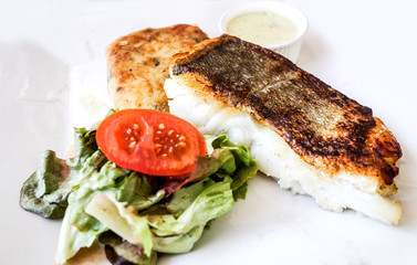grilled seafood and vegetables-french cuisine dish with many veg