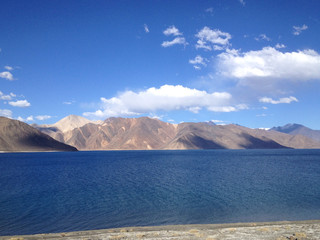 Mountain range view at Pangong Lake, Leh, Ladakh, India.